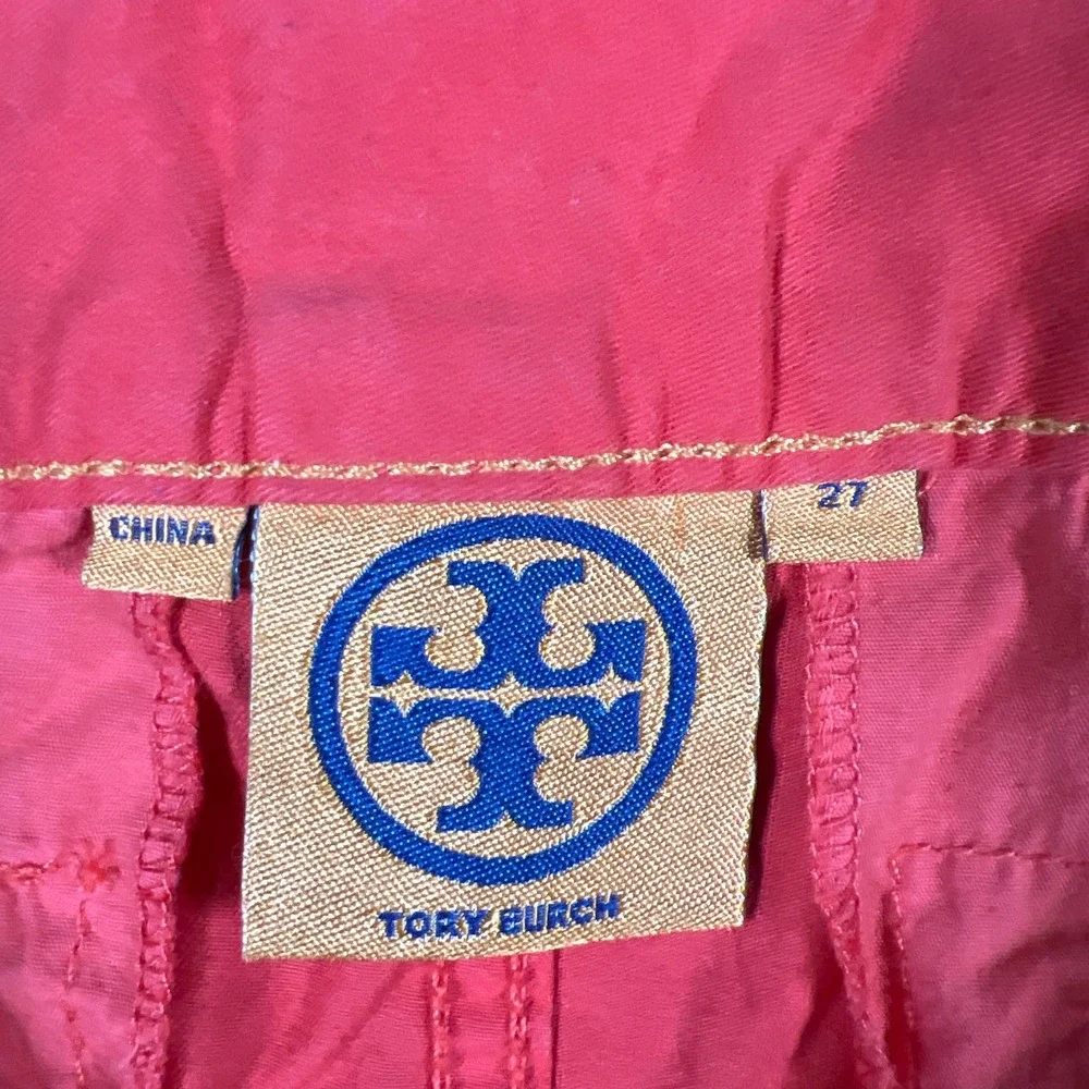 Tory Burch Cuffed Shorts Womens 27 Orange Cotton Stretch Zip Fly Casual Wear